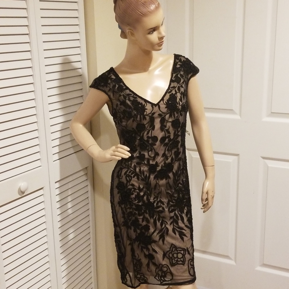Prelude Soiree Black Beaded Cocktail Dress sz 4 6